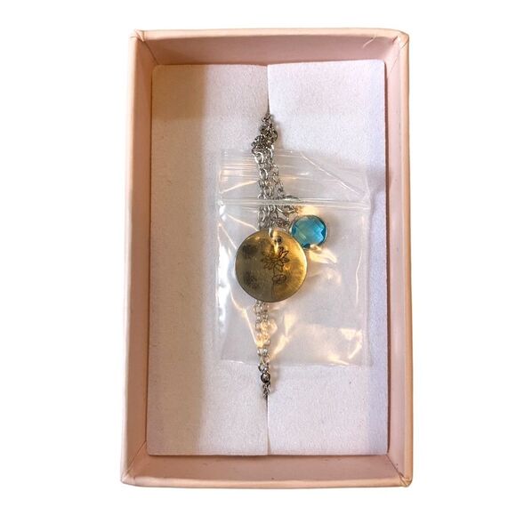 Etsy Handmade Twinkle Ami Silver Blue Stoned March Engraved Birth Month Necklace - Picture 1 of 2